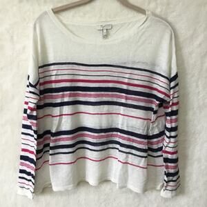 Joie White Multi-Striped Linen Sweater